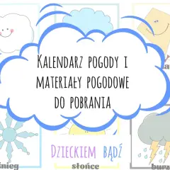 Karta obserwacji pogody z chmurkami, śnieżynką, słońcem, wiatrem i burzą. Materiały do pobrania.