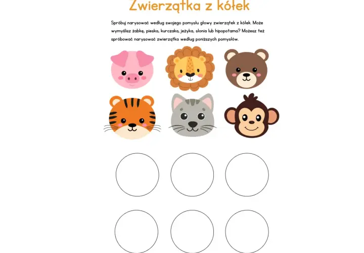Międzynarodowy dzień kropki - pomysły na rysowanie zwierzątek z kółek: świnka, lew, miś, tygrys, kot, małpka.