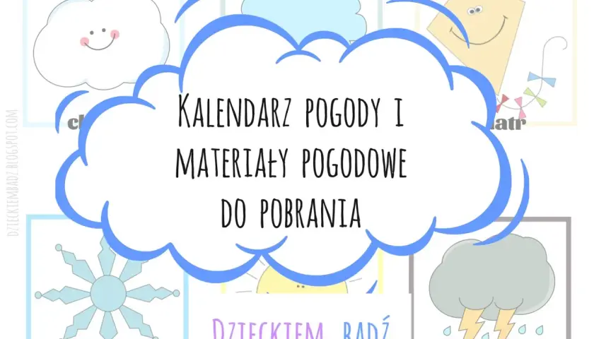 Karta obserwacji pogody z chmurkami, śnieżynką, słońcem, wiatrem i burzą. Materiały do pobrania.